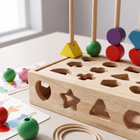 Child-Centered Shape Matching Board with Cards Stacking Wooden Sorting Board Educational Shape Sorter Sensory for Toddlers