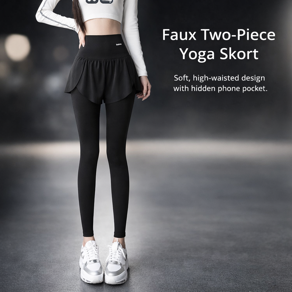 Gym Leggings for Women with Skirted Design for Workout, High Waist Sculpting with Pockets, 7/8 Cropped Elastic Polyester Activewear