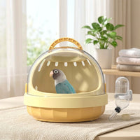 Portable Bird Cage and Small Wood Carrier, Dome Pet Bird Carrier with 60ml Water Bottle and Padded Liner for Outdoor Outing and Medical Visits