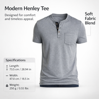 Men's Loose Fit Henley T-Shirt Short Sleeve, Polyester Blend Casual Wear for Summer, Pullover for Young Adults