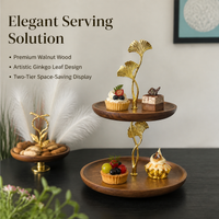 Walnut Wood Double Layer Serving Stand, Wooden Dessert Display Cake Stand, for Fruit & Cake, Home Entertaining