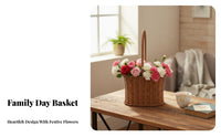 Handwoven Woven Flower Basket with Handle Natural Materials Rattan Design Flower Arrangement Basket Elegant Charm for Florists, Mother's Day
