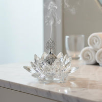 Silver Finish Crystal Lotus Incense Burner Decorative Glass Lotus Incense Holder Meditation Home Decor Spiritual Cleansing