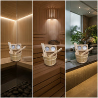 Natural Wood Sauna Accessory Bundle Allcomplete Sauna Pail and Ladle Set Traditional Complete for Homeowners, Home Spa, Bathhouse
