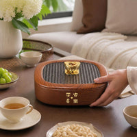 Wood Grain Snack Serving Platter with Lid, Rotating Dried Fruit and Nut Candy Box for Living Room
