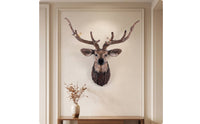 Deer Head with Antlers Wood-Look Deer Head Carved Wall Sculpture for Hallway