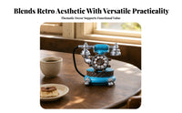 Coiled Cord Vintage Rotary Phone Alarm Clock Freestanding Retro Telephone Desk Clock Tabletop Home Decor Compact for Study, Cafe, Restaurant, Clothing Shop
