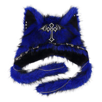 Faux Synthetic Pile Cat Ear Hat Gothic Hat with Ear Flaps Furry Warm for Cosplayers, Cosplay