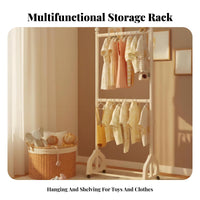 Child-Sized Height children's Mobile Clothes Rack Multi-Functional Toddler Clothing with Shelf Stable U-Shaped Base Garment Stand Strong Load-Bearing for Toddlers, Babies, Parents, Playroom, Nursery, Entryway, Laundry Room
