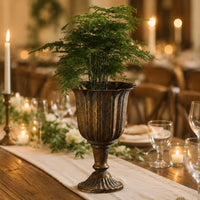 European Pedestal Vase Ornate Fluted Shape Vintage Distressed Vase Stable Base Interior Feature for Hotel, Banquet