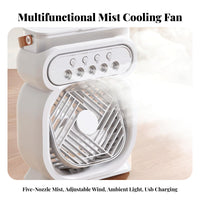 Desktop Misting Fan Colorful Night Light USB Desktop Air Chiller Combination Function USB Humidifier Fan for Students, Office Workers, Dorm Room