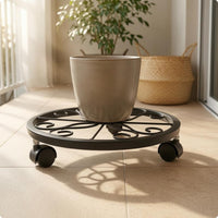 Decorative Scrollwork Metal Plant Stand Openwork Rolling Plant Stand Low-Slung Metal Pot Stand Wrought-Iron Style