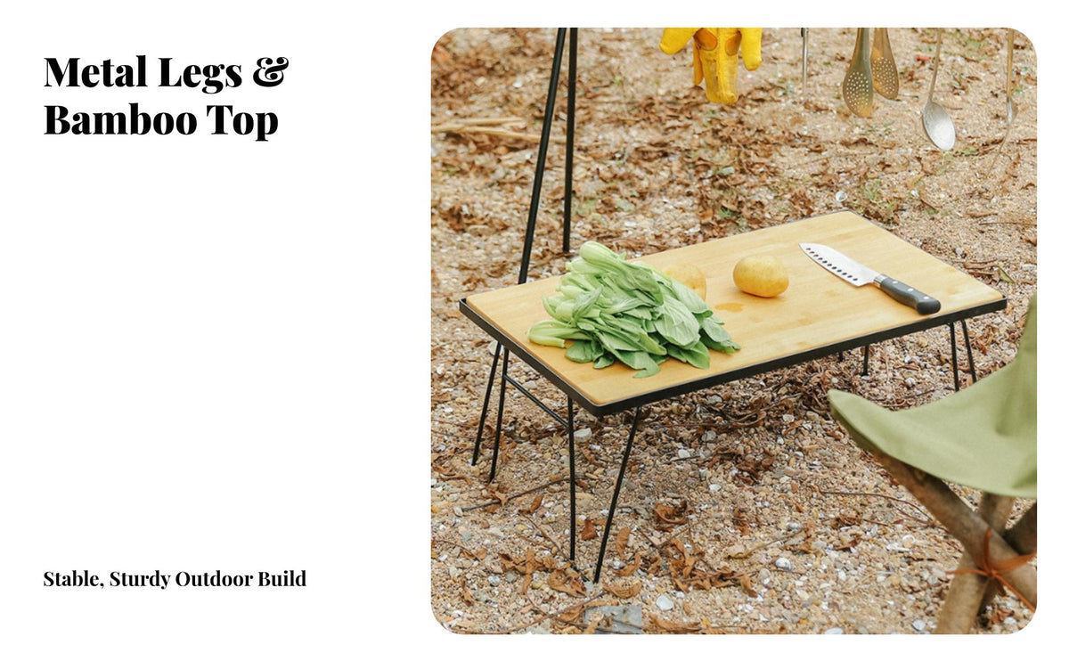 Foldable Mesh Camp Table with Bamboo Top Multifunctional Camping Furniture Detachable surface panel Outdoor Gear Easy Assembly for outdoorkers, RV Owners, Families, outdoor, Barbecue, Beach, returnyard