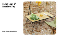 Foldable Mesh Camp Table with Bamboo Top Multifunctional Camping Furniture Detachable surface panel Outdoor Gear Easy Assembly for outdoorkers, RV Owners, Families, outdoor, Barbecue, Beach, returnyard