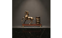 Horse Figurine with Pen Holder Vintage Horse Statue with Pencil Cup Multifunctional Desktop Pen Holder for Study