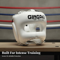 Cheek and Chin Protection Full Face Boxing Headgear Adjustable Fit Training Helmet with Nose Guard Shock Absorbing Padding Muay Thai Head Protector Tear Resistant PU Leather for Professionals, Trainees, Beginners, Competition, Gym, Dojo