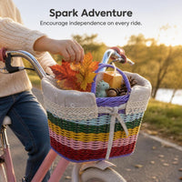 Kids' Woven Bicycle Basket with Liner - Front Handlebar Storage for Children's Bikes, Detachable & Portable