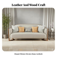 Modern Chinese design Wooden Frame Couch Set Genuine Leather Sofa Minimalist Design Living Room Furniture Plush Comfort for Apartment Dwellers, Homeowners, Families, Lounge Area, Office