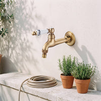 Wall-Mounted Faucet Vintage Brass Cold-Water Faucet Easy Control Bibcock for Laundry Room, Garden