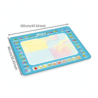Messmessless Water Drawing Mat with Pens Lightweight Water Doodle Mat with Stamps Wipe-Clean Learning Toy Outdoor for Toddlers, Floor Play