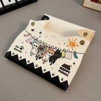 Waterproof Tissue Box Cover, White Leather Tissue Box Holder with Cartoon Print, 24x20x17.5cm Pull-Out Tissue Holder for Car, Living Room, Bathroom