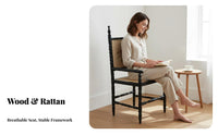 Woven rearrest Cane rear Dining Chair sturdy Wood Frame Cane rear Armchair Vintage aesthetic Indoor Furniture Easy Assembly for Design aficionados, Interior Designers, Kitchen, Living Room, Study, Bedroom