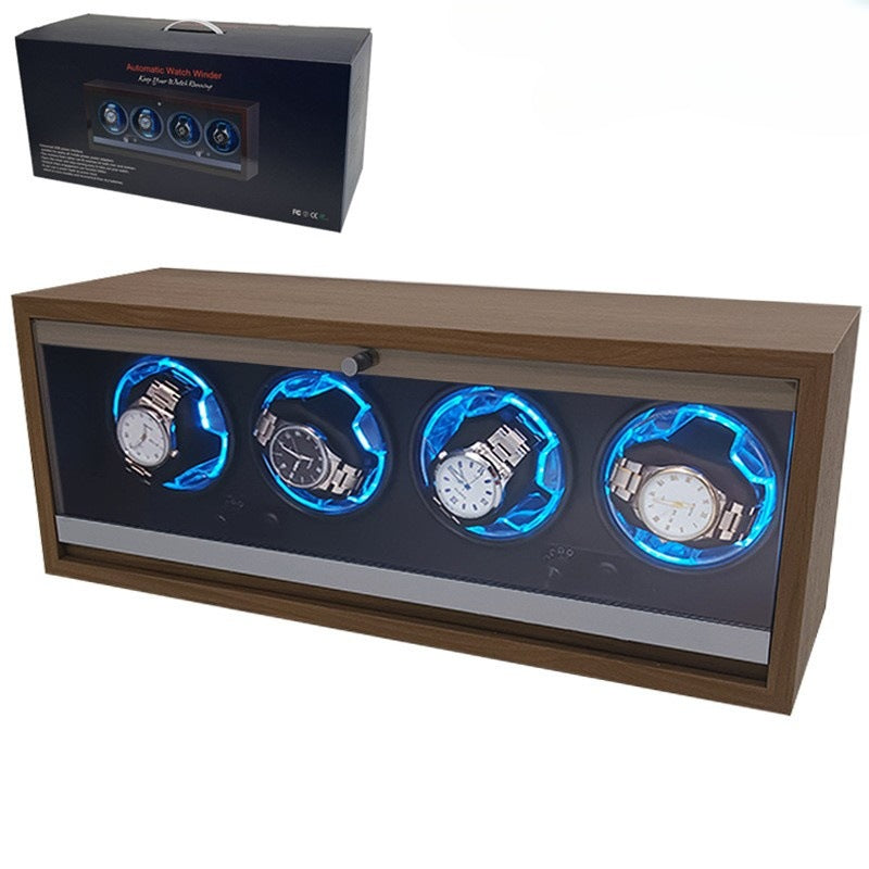 4-Slot Electric Watch Winder with Ambient Light and Glass Door