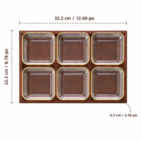 Set of 6 compartmentalized glass serving dishes, gold rim, for appetizers, tapas and evenings with friends