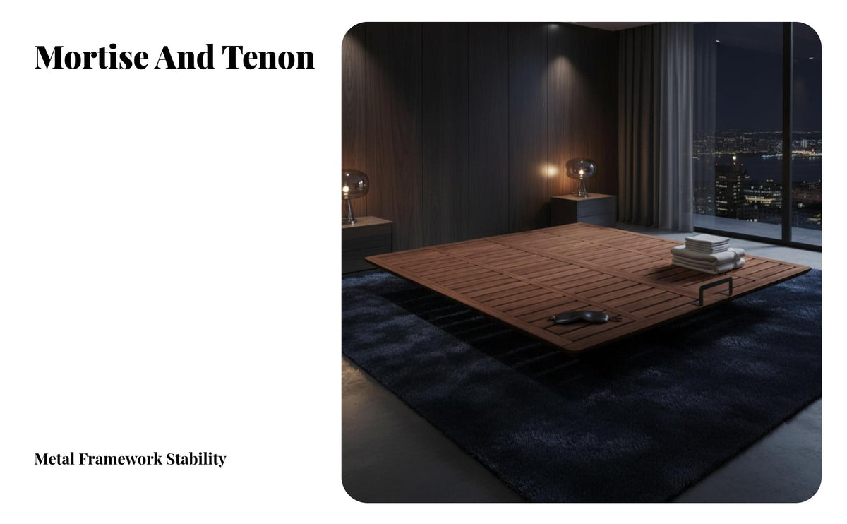 Headboardless Floating Bed Frame sturdy Wood Construction Bedroom Furniture Mortise and Tenon Joinery Mattress Support for Homeowners, Guest Room, attic