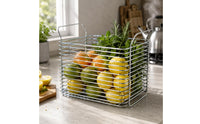 Ventilated Stainless Steel Wire Basket Silver Shiny Finish Handled Basket Raised Handles Household Storage Rectangular
