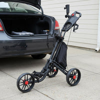 Mesh Storage Pocket Foldable Golf Push Vehicle Adjustable Handle Three-Wheel Golf Vehicle Spoked Wheels Metal Frame