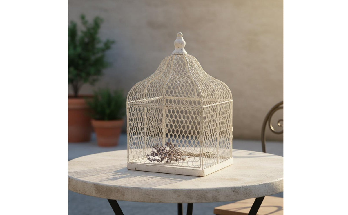 Vintage Birdcage Candle Holder Aged Finish Birdcage Candle Holder Decorative Tabletop Piece Rustic Wrought Iron Cage Decor for Wedding, Party