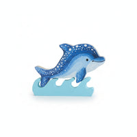 Wooden Dolphin Ornament with Wave Base Blue Dolphin Figurine with Wave Base Nautical Tabletop Decor Marine for Shelf