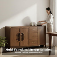 New Chinese design Accent Cabinet with Glass Doors Large Storage Capacity Sideboard Multi-Functional Household Furniture Minimalist Design for Homeowners, Adults, Dining Room, Kitchen, Entryway, Home Office