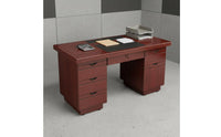 Lockable Drawer Wooden Writing Desk with Secure Wood Grain Finish Double Pedestal Desk Sturdy Construction Workstation Waterproof Surface for Personnel, Students, Study Room