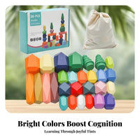 28 Pieces Educational Balancing Stone Blocks Child Safe Polygonal Building Blocks Improves Balance for Toddlers, Kids, Preschool, Classroom