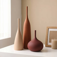 3 Pieces Brushed Vases with Matte Finish Decorative Tabletop Vases Minimalist Ceramic Vase Modern for Living Room, Shelves, Entryway, Coffee Tables