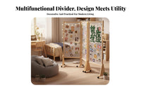Foldable Design Wooden lattice Partition Mobile Folding Screen Multi-Functional Photo Display Rack Natural Aesthetic for Students, Homeowners, Office Workers, Entryway, Studio Apartment, Bedroom