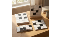 Black and White Puzzle Toy Grid Lines Pattern Block Activity Set Wooden Stand Tabletop Learning Puzzle for Children