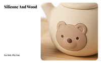 Silicone Toy Tea Set Bear Themed Afternoon Tea Toy Role Playing Fun Pretend Play Animal Teacups for Young Children, Infants, Playroom, Bath Time