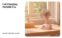 Digital Display Mini Desk Fan Metal Safety Grille Desktop Table Fan