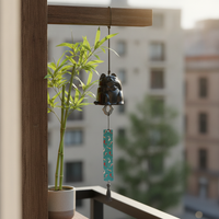 Japanese Cast Iron Maneki-Neko Wind Chime for Home Decor and Souvenirs