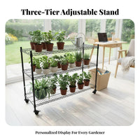 Adjustable Shelves Multi-Tier Rolling Plant Stand Floor-Standing Multi-Level Plant Stand Mobile with casters Flower Pot Holder Easy to Move for Balcony Gardeners, Homeowners, Patio, Sunroom, Living Room, Office