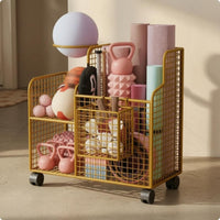 Rolling Wire Storage Trolley Grid-styleGrid Sports Equipment Trolley Sports Gear Trolley Multi-Section Metal Storage Stand