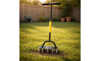 Carbon Steel Manual Coil Soil Loosener T-Handle Coil Cultivator Anti-Slip Grip Hand Soil Aerator Bolted Construction for Lawn