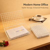 Desk Storage File Organizer with Lid, Metal Wire Mesh Document Basket for Office Workers, Desktop Filing Paper A4 FC Size