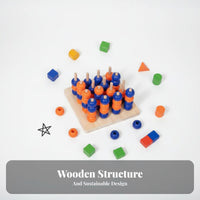 64 Pieces Brain Training Wooden Four in a Row Game Develops Hand-Eye Coordination 3D Connect Four Game Family Fun for Children, Preschoolers