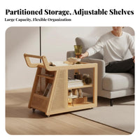 Movable with casters 2-Tier Rolling Trolley Vintage aesthetic Side Table Multi-Functional Utility Cart multi-purpose Use for Homeowners, Students, Living Room, Small Spaces, Bedroom, Balcony