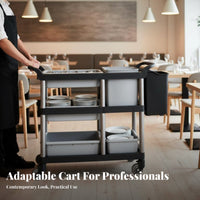 Quiet casters 3-Tier Food Trolley Rolling Casters utility Cart Easy to Clean Catering Equipment sturdyDuty for Restaurant Staff, Commercial Users, Cafeteria, Banquet Hall, Hospital, Warehouse