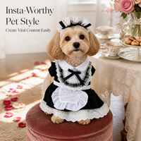 Pet Maid Cosplay Costume Dress with Headband for Cats and Dogs